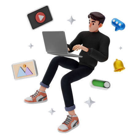 Male working on media content  3D Illustration