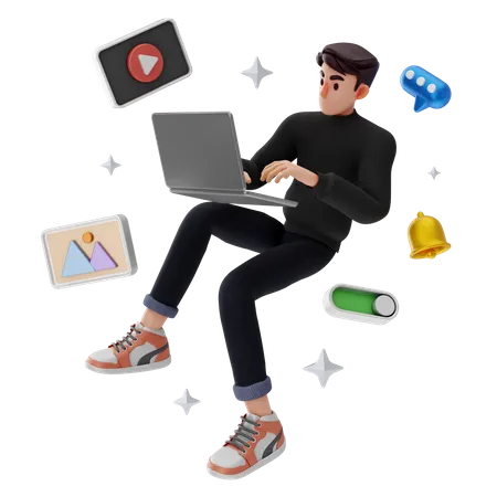 Male working on media content  3D Illustration