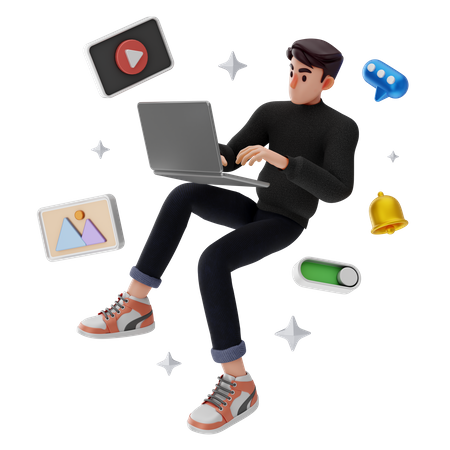 Male working on media content 3D Illustration