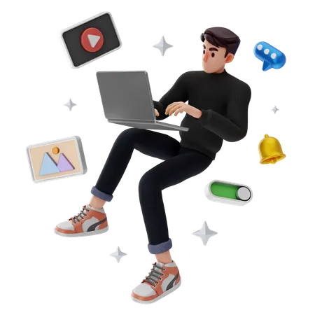Male working on media content 3D Illustration