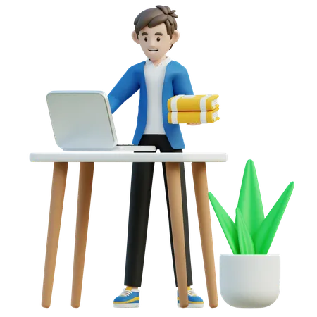 Male Working With Laptop From Home  3D Illustration