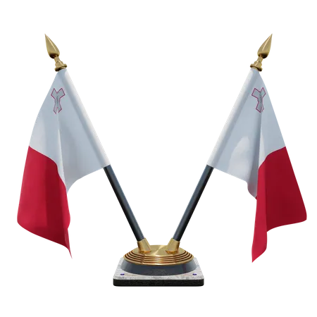 Malta Double Desk Flag Stand  3D Illustration
