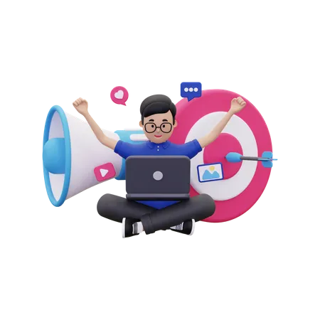 Man achieve marketing target  3D Illustration