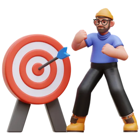 Man Achieve Target  3D Illustration