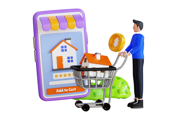 Man Added House To His Shopping Cart  3D Icon