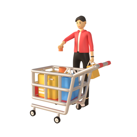 Man Addi To Item Cart  3D Illustration