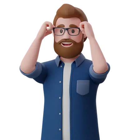 Man adjusting the eye glasses with hands  3D Illustration