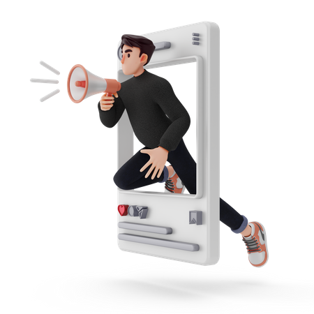 Man Advertising On Social Media 3D Illustration