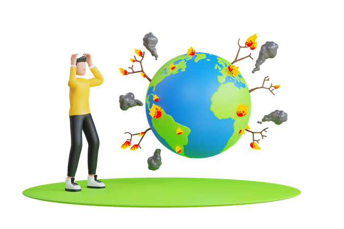 Man Afraid Of Forest Fire  3D Icon