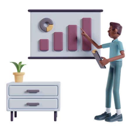 Man analyze marketing on whiteboard  3D Illustration