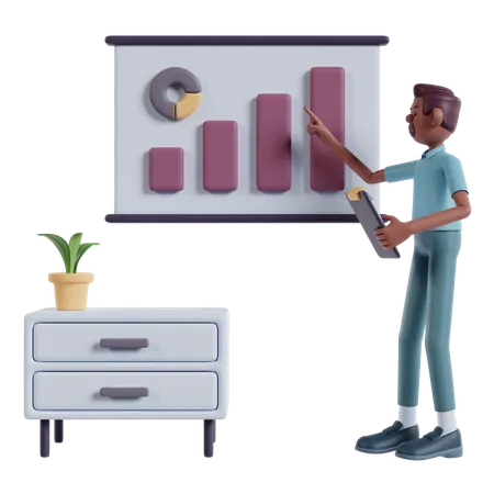 Man analyze marketing on whiteboard  3D Illustration