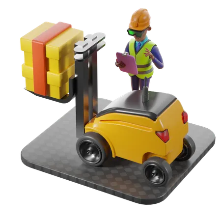 Man Analyzing Autonomous Vehicle Data  3D Illustration