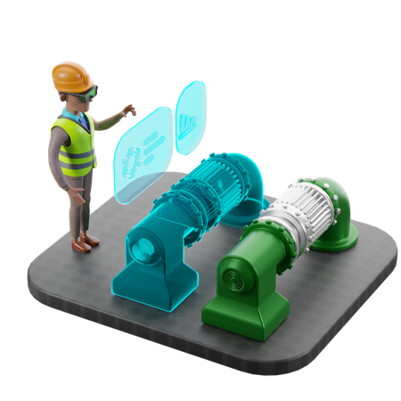 Man Analyzing Equipment Operation Via Digital Twins  3D Illustration