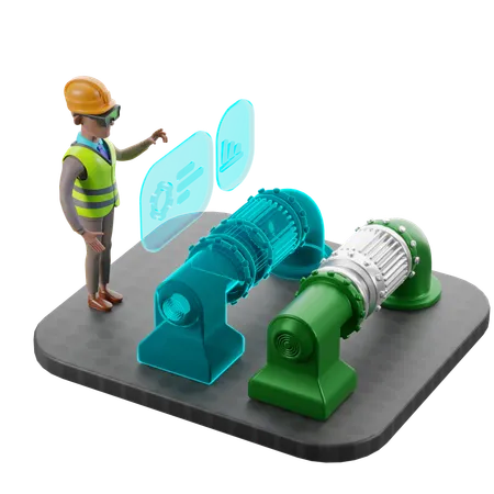 Man Analyzing Equipment Operation Via Digital Twins  3D Illustration