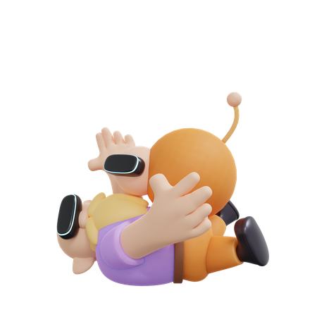 Man and cat wearing VR headsets  3D Illustration