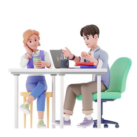 Man and girl discuss about work at office  3D Illustration