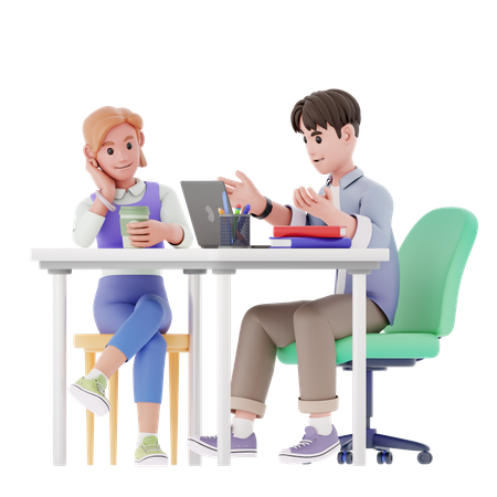 Man and girl discuss about work at office  3D Illustration