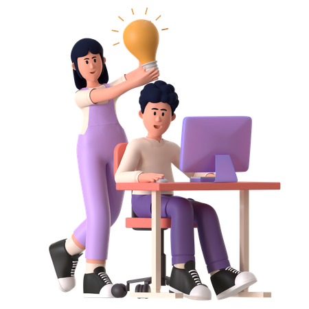 Man And Girl Having Brainstorming Idea  3D Illustration