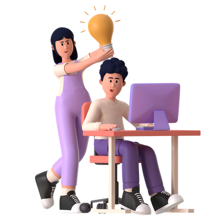 Man And Girl Having Brainstorming Idea  3D Icon