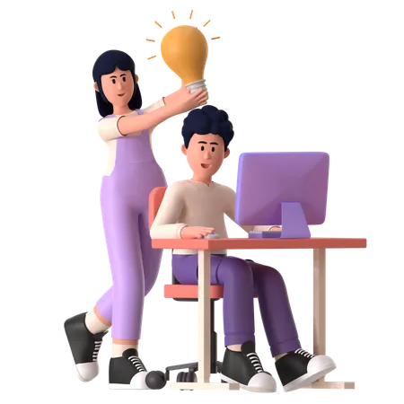 Man And Girl Having Brainstorming Idea  3D Illustration