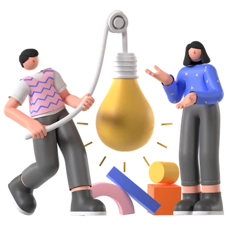 Man And Girl Having Innovation Ideas  3D Illustration