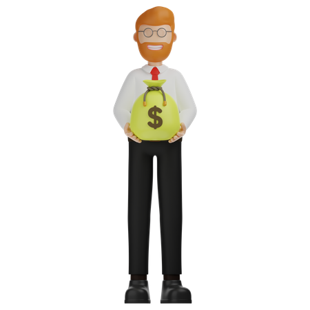 Man And Hold Money Bag  3D Illustration