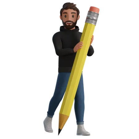 Man and Pencil  3D Illustration