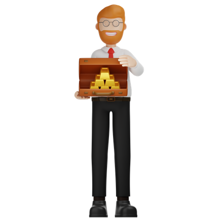 Man And Suitcase Gold Bar 3D Illustration