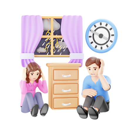 Man and Woman Afraid of Thunder  3D Icon