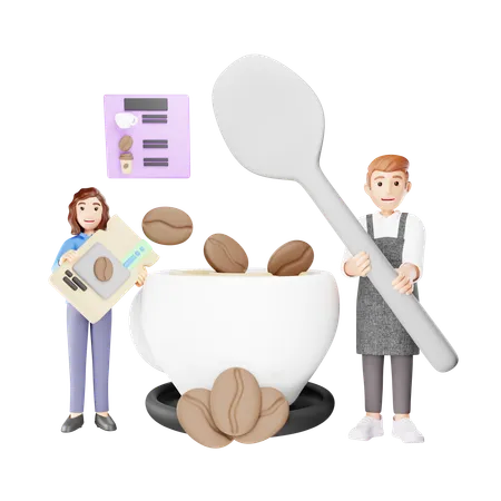 Man and woman are making coffee  3D Illustration