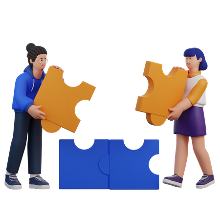 Man And Woman Assembling Puzzles  3D Icon