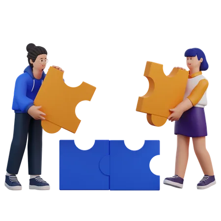Man And Woman Assembling Puzzles  3D Icon