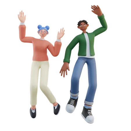 Man and woman celebrating  3D Illustration