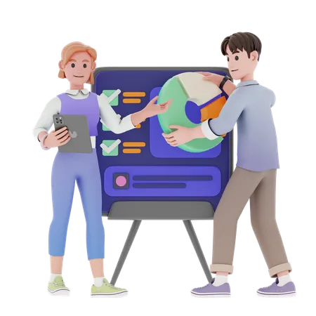 Man And Woman Doing Business Analysis  3D Illustration