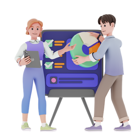Man And Woman Doing Business Analysis  3D Icon