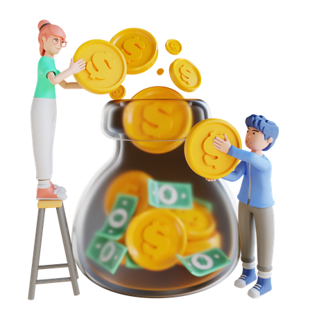 Man and woman doing finance management  3D Icon