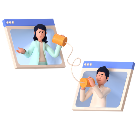 Man And Woman Doing Online Communication  3D Icon