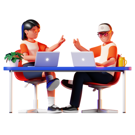Man and Woman doing Work Discussion  3D Illustration