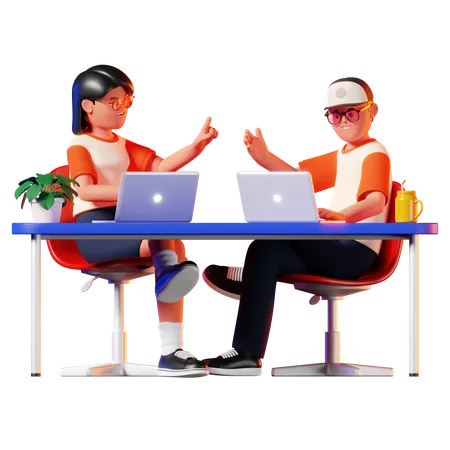 Man and Woman doing Work Discussion  3D Illustration