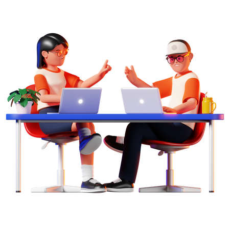 Man and Woman doing Work Discussion  3D Icon