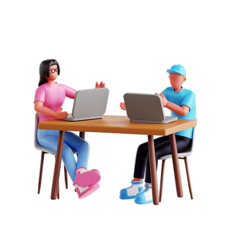 仕事で話し合う男女の3Dイラスト  3D Illustration