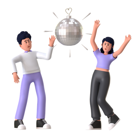Man And Woman Enjoying Disco Dance Floor  3D Icon