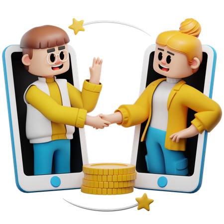 男と女がデジタル通貨を交換  3D Illustration