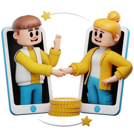 Man And Woman Exchanged Digital Currency  3D Icon