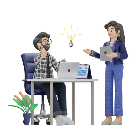 Man and woman getting business idea  3D Icon