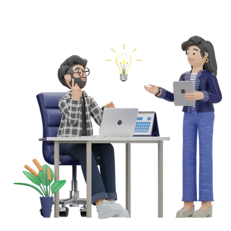 Man and woman getting business idea  3D Illustration