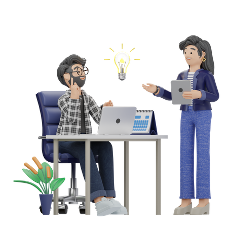 Man and woman getting business idea  3D Illustration