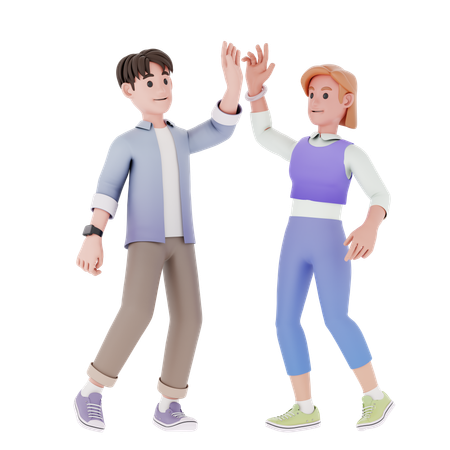 Man And Woman Giving High Five  3D Illustration