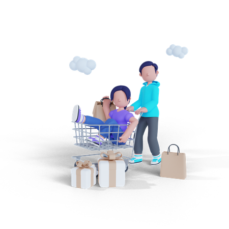 Man and woman going for shopping 3D Illustration