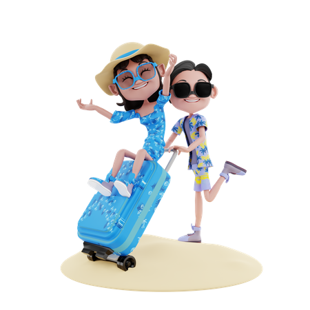 Man and woman going on vacation  3D Illustration